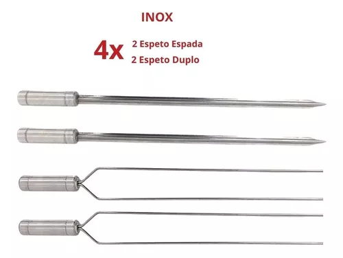 Kit Espetos 80cm De Inox Com Cabo Madeira - Duplo E Espada