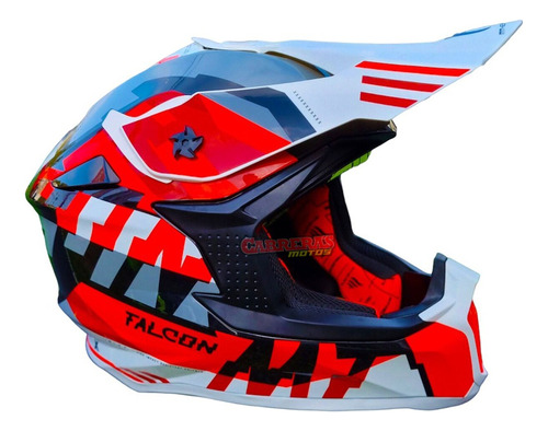 Casco Cross Mt Falcon Arya A5 Blanco Rojo Talle M