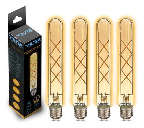 4 Lâmpadas Volter Filamento Led T185 Vintage 4w E27 Amarela Luz Branco-quente 110v/220v