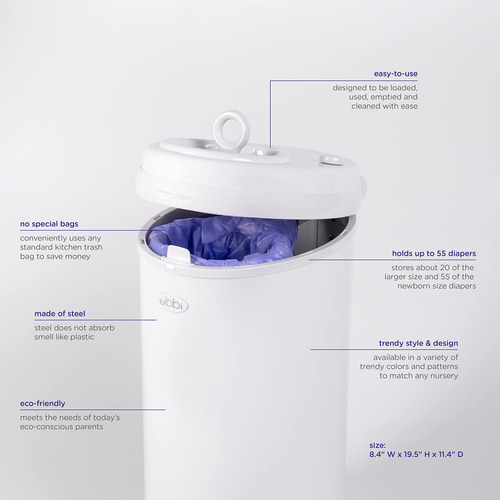 Bote Para Pañales Para Bebé Ubbi Ubbi Money Saving Steel Odor Locking Diaper Pail, Chrome
