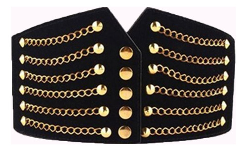 Cinturón Para Mujer Ancho Elástico Corsé Con Remaches Color Negro Talla UNITALLA