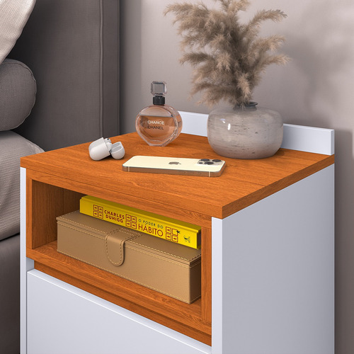 Mesa De Cabeceira Luxo Borcelle - Quarto Melissa Mdp Brilhante Branco/cedro