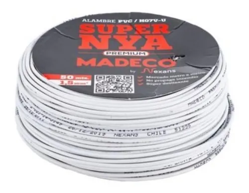 Alambre De Cobre Aislado (h07v-u) 1,5 Mm2 50 M Blanco Madeco