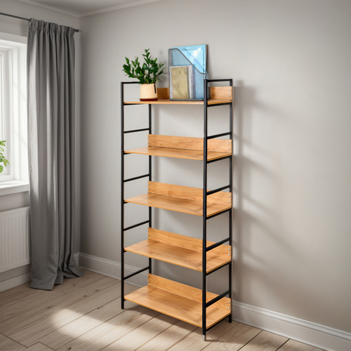 Estantería De 5 Niveles Dormitorio Libros, Estante De Metal Color Marrón