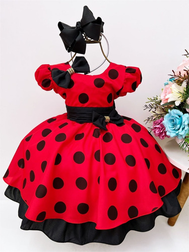 Vestido Festa Infantil Princesa Temático Ladybug Ou Minnie