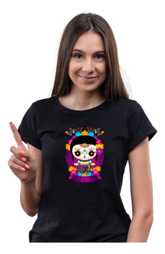 Playera Día De Muertos Muñeca Mexicana Alegre Personalizada 