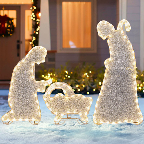 Brightown Juego De 3 Decoraciones De Navidad  Belen Ilumina