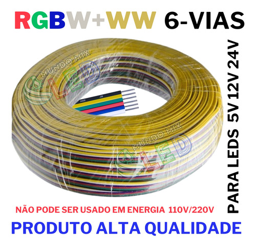200 Metros Cabo Flat 22awg Para Fita Led Rgbw Rgbw+ww 6 Vias