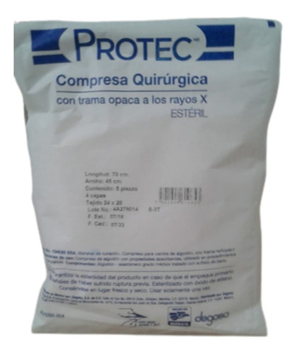 Compresa Quirúrgica Para Vientre Esteril 24x20 Protec C/5 Pz