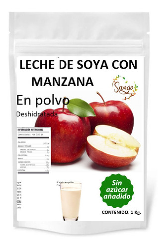 1 Kg De Leche De Soya Manzana En Polvo, Vegana Y Sin Azucar