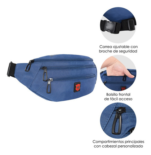 Cangurera Royal Swiss® Riñonera Multiusos Bolsillo Frontal Color Azul Acero Diseño De La Tela Lisa