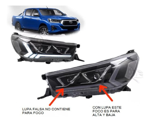 Faros Toyota Hilux 2016 2017 2018 2019 2020 C/lupa Falsa