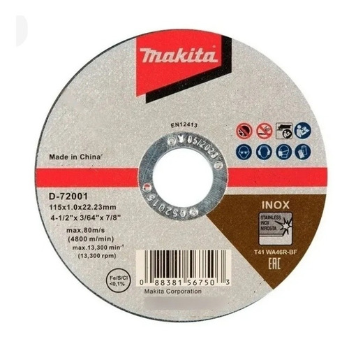 Disco Corte 4.5 Makita 1 Mm Espesor  10 Unidades D-72001