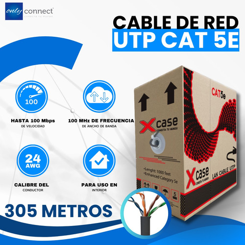 Cable Utp 305mts Xcase Cat 5e De 8 Hilos 0.50mm Uso Interior