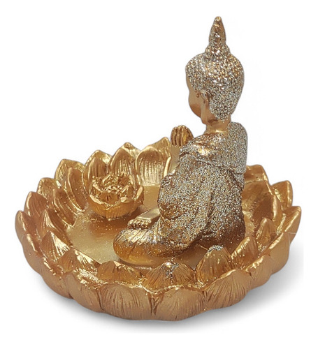 Incensário Vareta Buda Dourado Brilhante Meditando 8 Cm