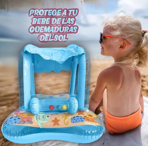 Salvavidas Inflable Infantil Azul Con Techo Para Bebé Acuati