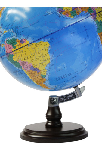 Globo Terráqueo Ø30cm Merid. Metálico Base De Madera Elbrus Azul Negro