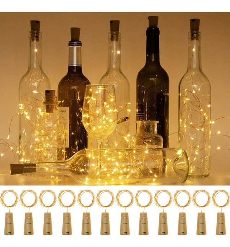 12 Unidades De Luces Led Para Botellas De Vino De 2 M Con Pi