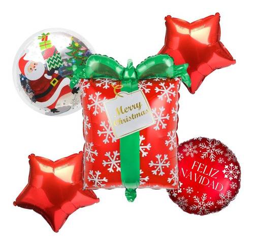 Kit Decoración Globos Feliz Navidad Caja Gift