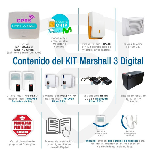 Kit Alarma Marshall 3 3t Gsm 3g Inalambrica Aplicación Celular Marshall App Comercio Domiciliaria Hogar Casa