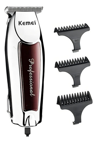 Kit Barbeiro Tesouras Maquinas Corte + Acabamento Kemei Cor Bordô 100v/240v