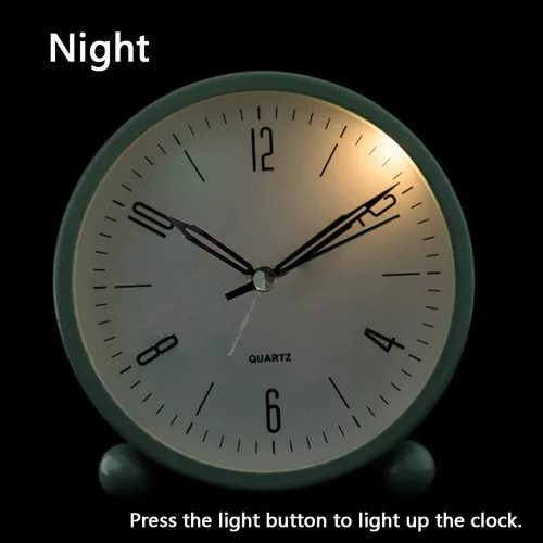 Reloj despertador analógico de 4 pulgadas, muy silencioso, no hace tic tac,  con luz nocturna, funciona con pilas, diseño sencillo, para dormitorio