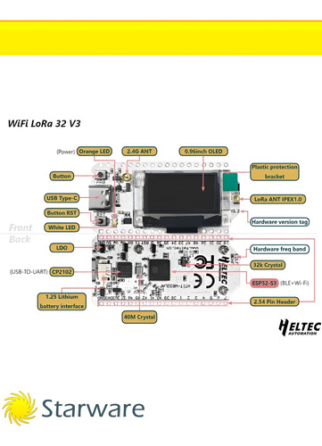 Placa Heltec Lora32 V3.2 Node Sx1262 Esp32-s3 433-510mhz