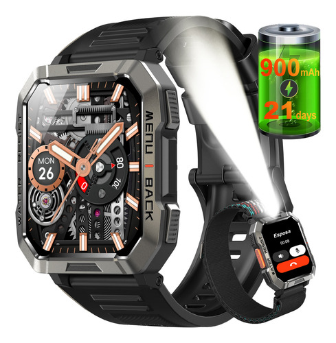 Smartwatch Reloj inteligente Blackview Bvw60 de 2.1 pulgadas Hombre Militar Linterna Bluetooth IP68 Resistente Al Agua