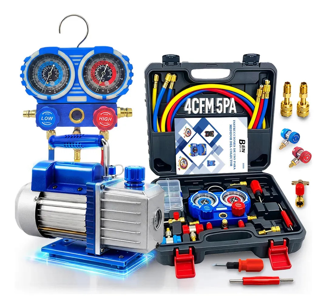 Bomba de vacío BENZHIJIA 4CFM 1/3HP con kit de manómetros para gases R22 R134a R410a R404a