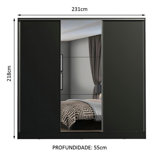 Ropero Closet Madesa Royale 3 Puertas 1 Espejo N Color Negro