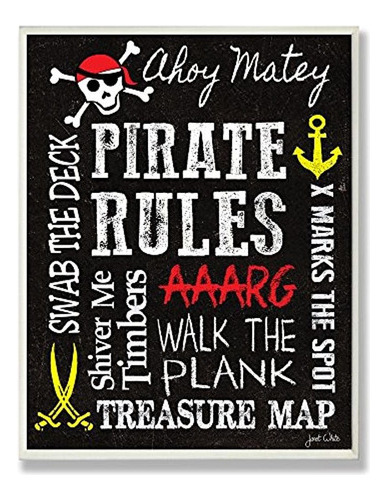 Stupell Home Decor Pirate Rules Rectangle Wall Plaque, 11 X