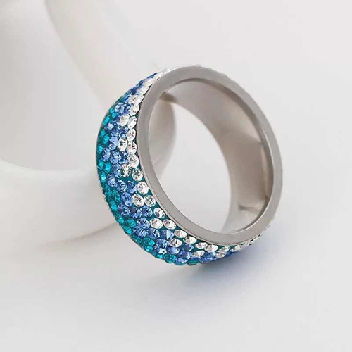 Lindo Anel Com Pedraria Zircônia Em Aço Inoxidável Feminino