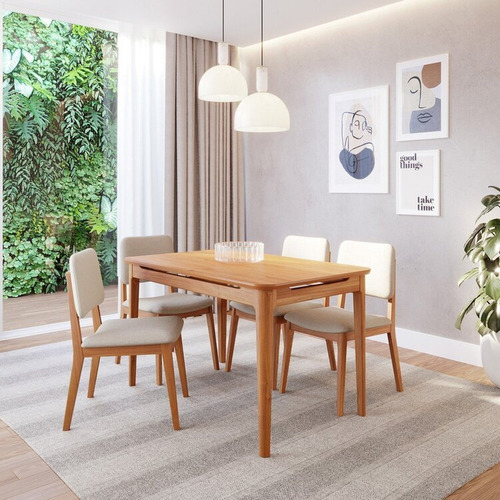Conjunto Sala De Jantar 1 Mesa 130cm 4 Cadeiras Estofadas Wt