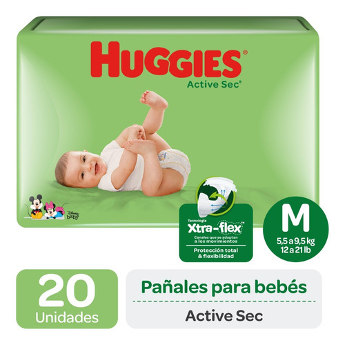 Pañal Huggies Active Sec Talla  M X 120 Unid.