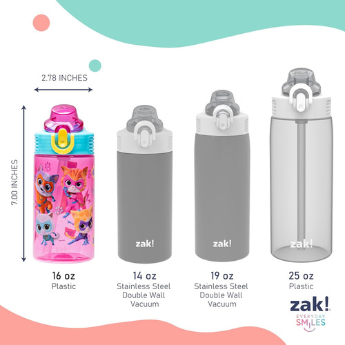 Zak Designs Botella Diseño De Minecraft, Plástico 16 Y 25 Oz Superkitties (ginny, Sparks, Buddy, Bitsy) 16 Onza