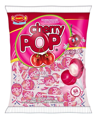 Pirulito Cherry Pop Cereja Original Sam´s Pacote C/ 700gr