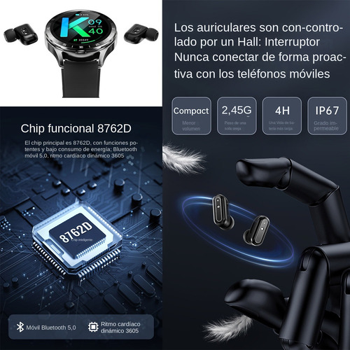 Auriculares Bluetooth 2 En 1 Para Reloj Inteligente Con Nfc