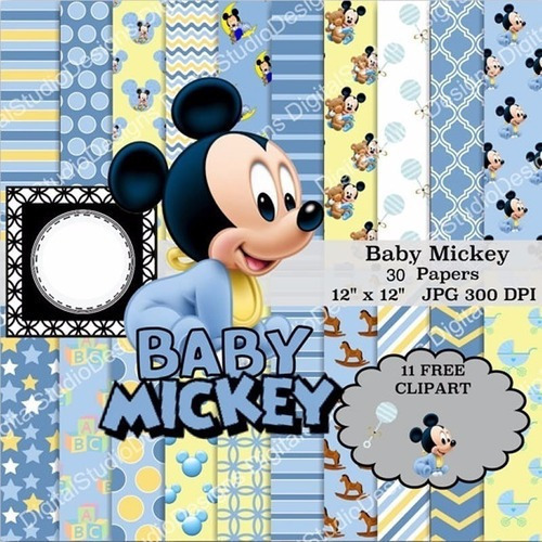 Kit Imprimible Baby Mickey 3 -11 Clipart 30 Fondos