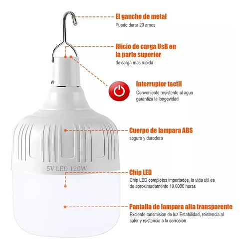 A Lámpara De Emergencia 120w Usb De Portátil Recargable Y