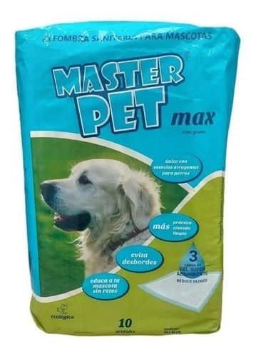 Paños Pañales Master Pet Max 90x60 Entrenamiento Perro X10