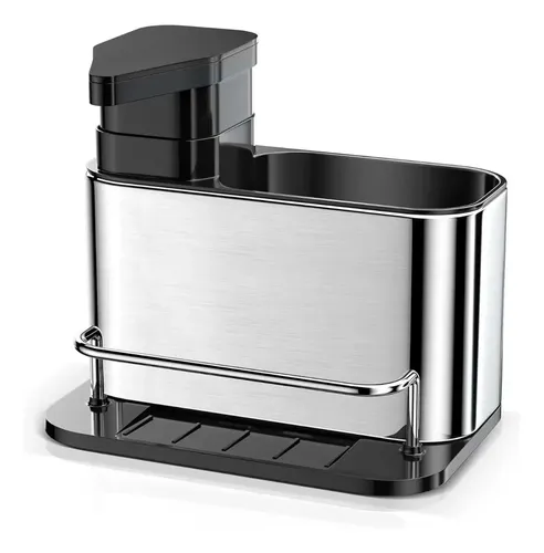 Porta Detergente preto Dispenser Sabão Liquido Esponja Bucha Para Pia Cozinha Em Aço Inox Shokki