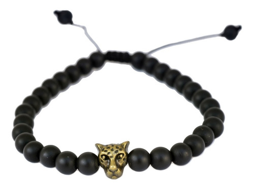 Pulsera Para Hombre De Onix Mate Con Dije Pantera 