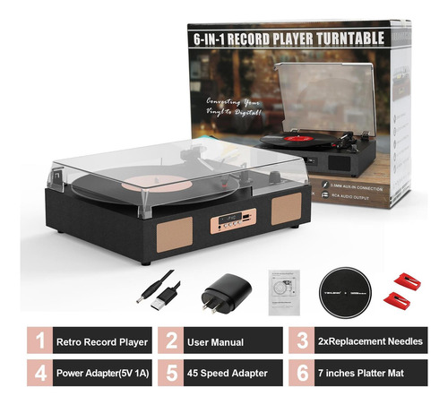 Reproductor De Discos De Vinilo Con Altavoces Estéreo De 3 Y