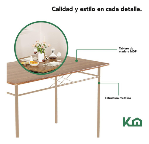 Juego De Comedor Con 4 Sillas Mesa Tablero Mdf Estructura Acero Rectangular Color Café Kingshouse