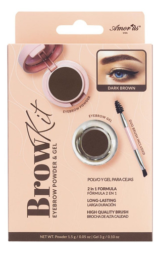 Brow Kit 2 En 1 Polvo Y Gel Para Cejas Amor Us Con Aplicador Color 03 Dark Brown