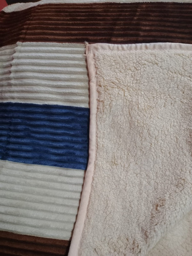 Frazada Acolchado Corderito Plush Frannel Soft 1.90x 240 Marron /beige /azul Grisaseo Corderito