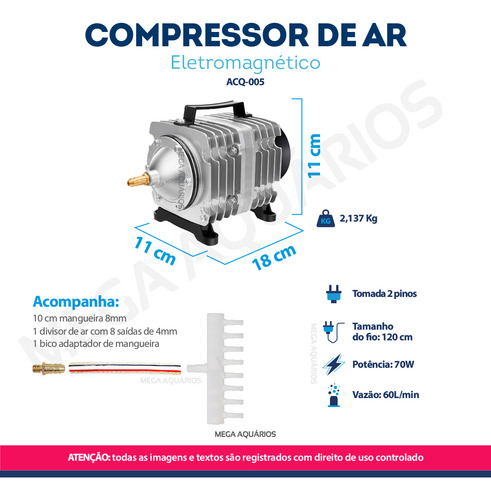 Oxigenador Ar Lago Bomba Compressor Eletromagnético Acq005
