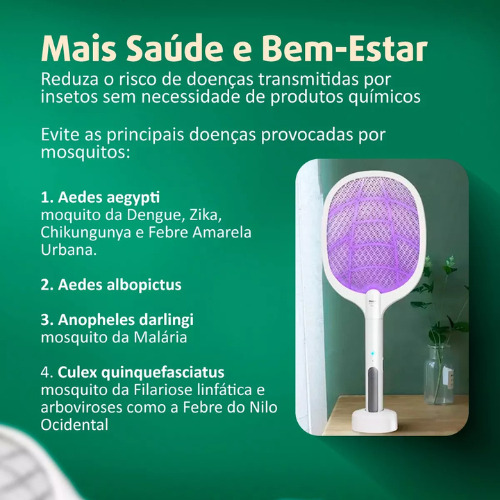 Raquete Elétrica De Matar Mosquito Com Armadilha De Led