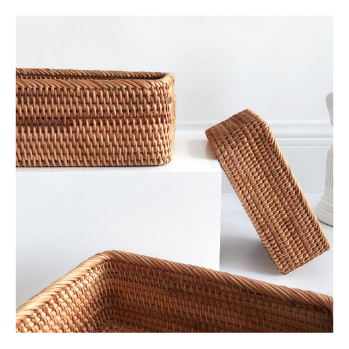 2x Tecido À Mão Retangular Rattan Cesta De Vime Chá De Fruta