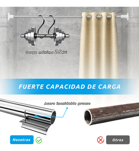 Tubo barra ajustable cortina baño expandible de 110-200 Cm